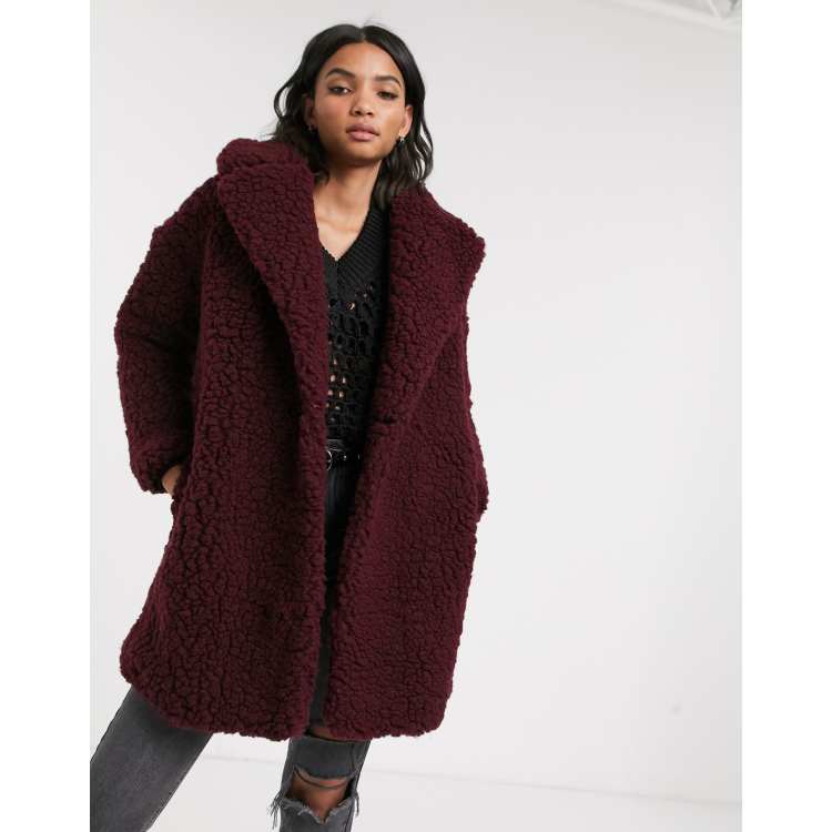 Burgundy hot sale borg coat