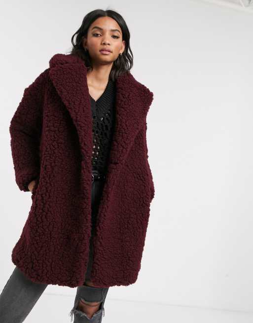 Burgundy best sale teddy coat