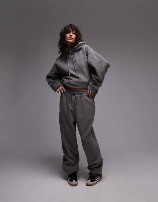 borg cuffed sweatpants in slate - part of a set-Gray