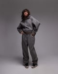 [Topshop] Topshop borg cuffed trackies in slate (part of a set)-Grey XS Slate
