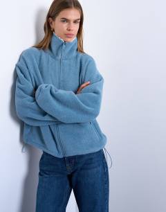 Borg fleece funnel zip through in blue