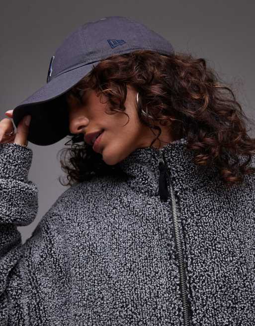Topshop borg funnel neck zip thru fleece in salt and pepper, 2 of 4