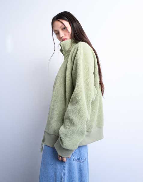 Topshop borg funnel zip through in green - view 1