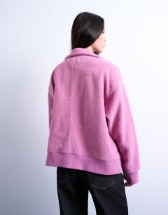Model wearing Borg funnel zip through in pink