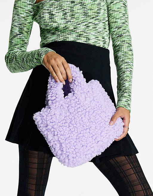 Topshop borg grab handle bag in lilac