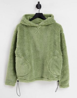 Topshop borg hoodie in green