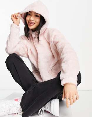 Topshop borg hoodie in pink