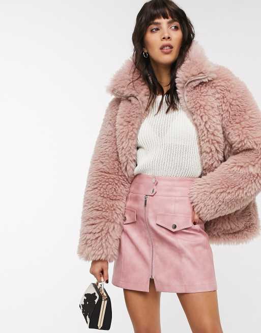 Topshop borg jacket in pink ASOS