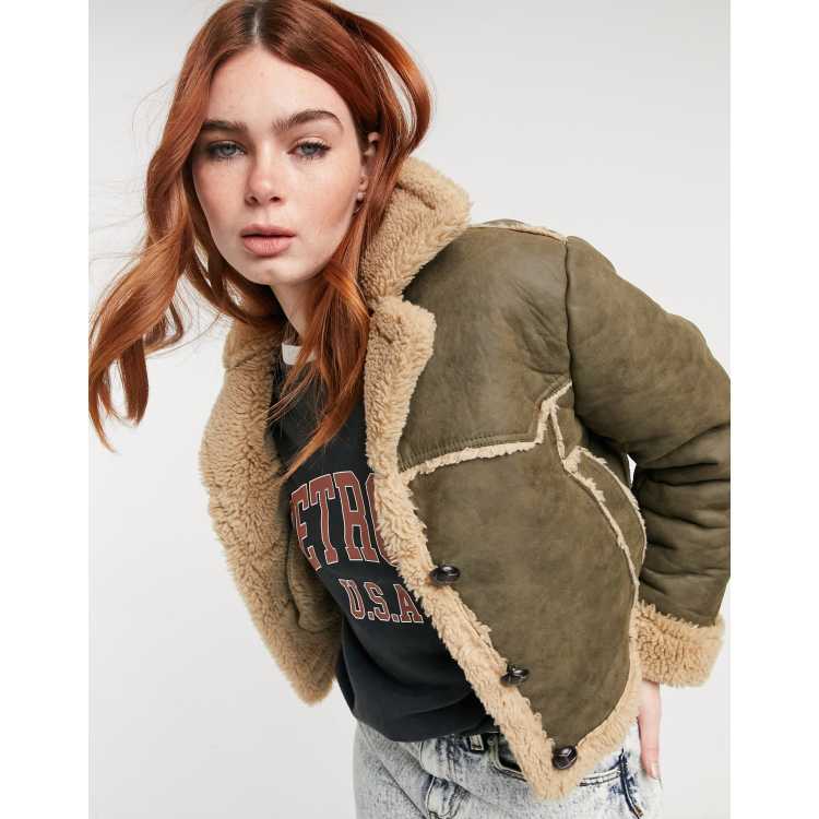 Topshop cropped outlet borg coat