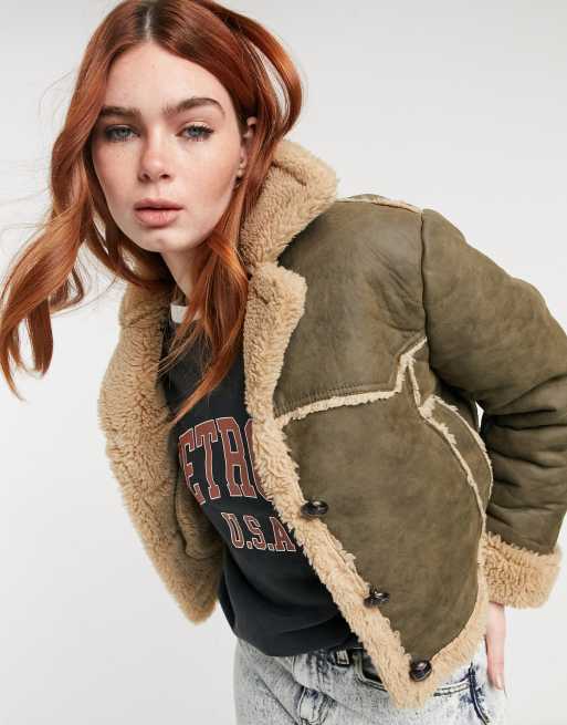 Topshop cropped shop borg jacket