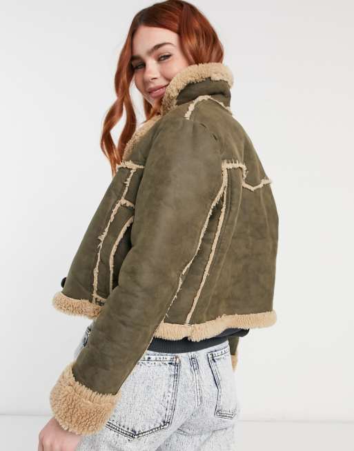 Topshop cropped borg clearance jacket