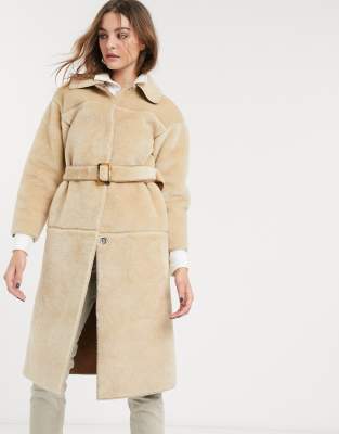 cream borg midi coat