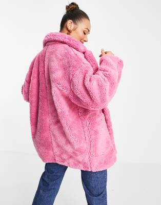 topshop pink borg coat