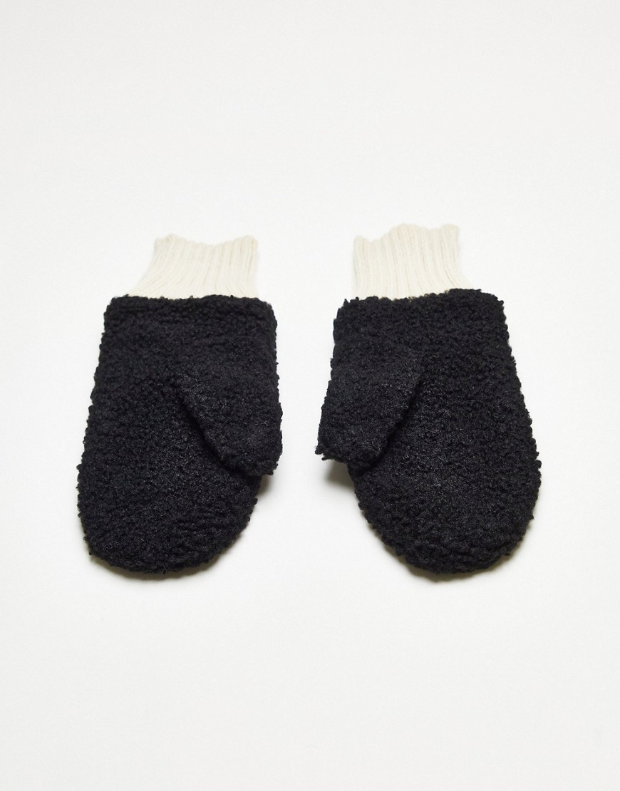 Topshop borg mittens in black