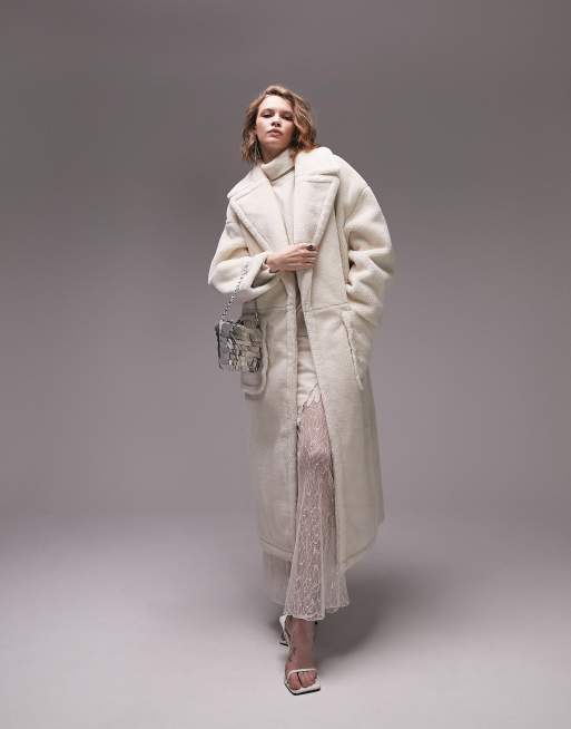 Topshop borg overcoat in cream