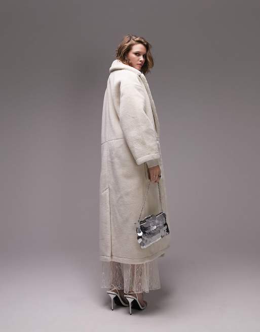 Topshop white shop borg coat