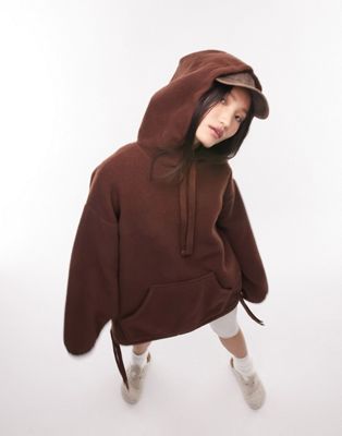 Topshop borg oversized hoodie in chocolate - ASOS Price Checker