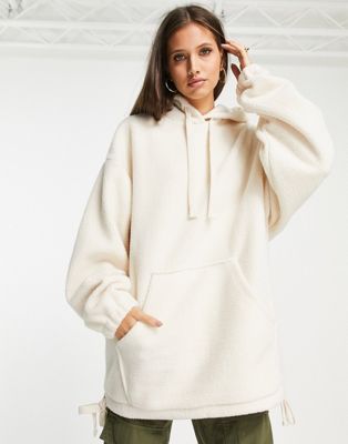 Topshop borg oversized hoodie in cream