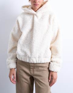Model wearing Borg oversized hoodie in cream