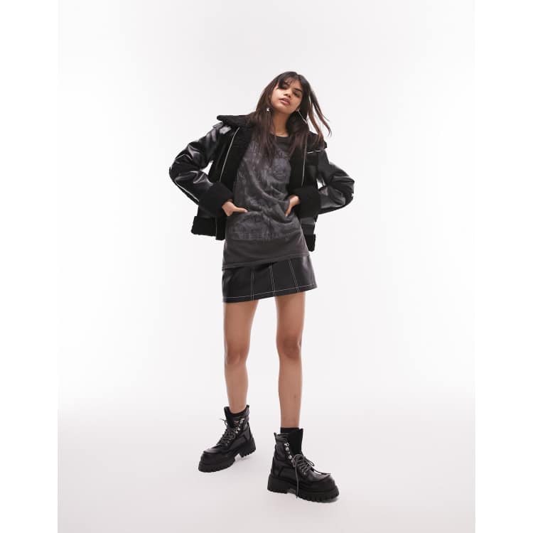 Topshop cropped outlet borg coat