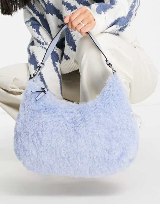 Topshop borg shoulder bag in light blue