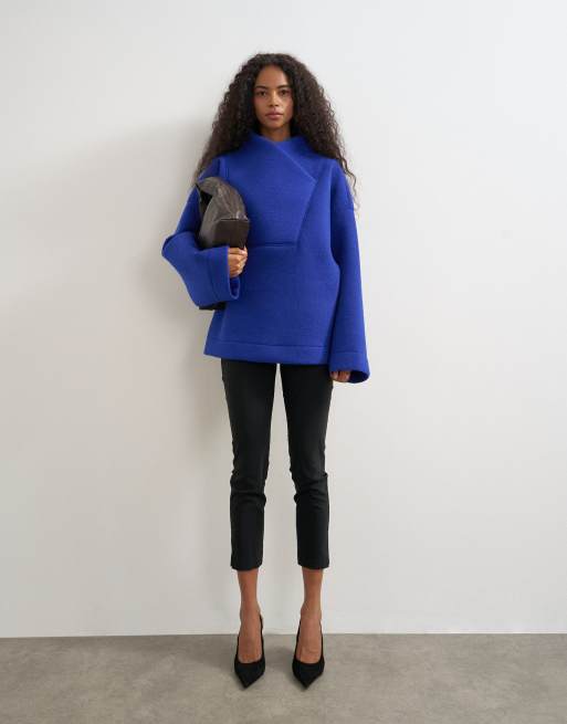 Topshop borg slå om-sweatshirt med hals i kobolt, 4 af 4