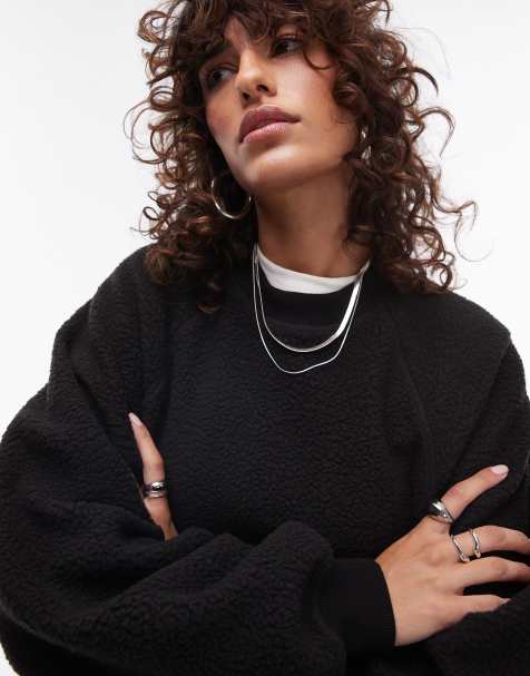 Topshop borg sweatshirt in black - part of a set - view 1