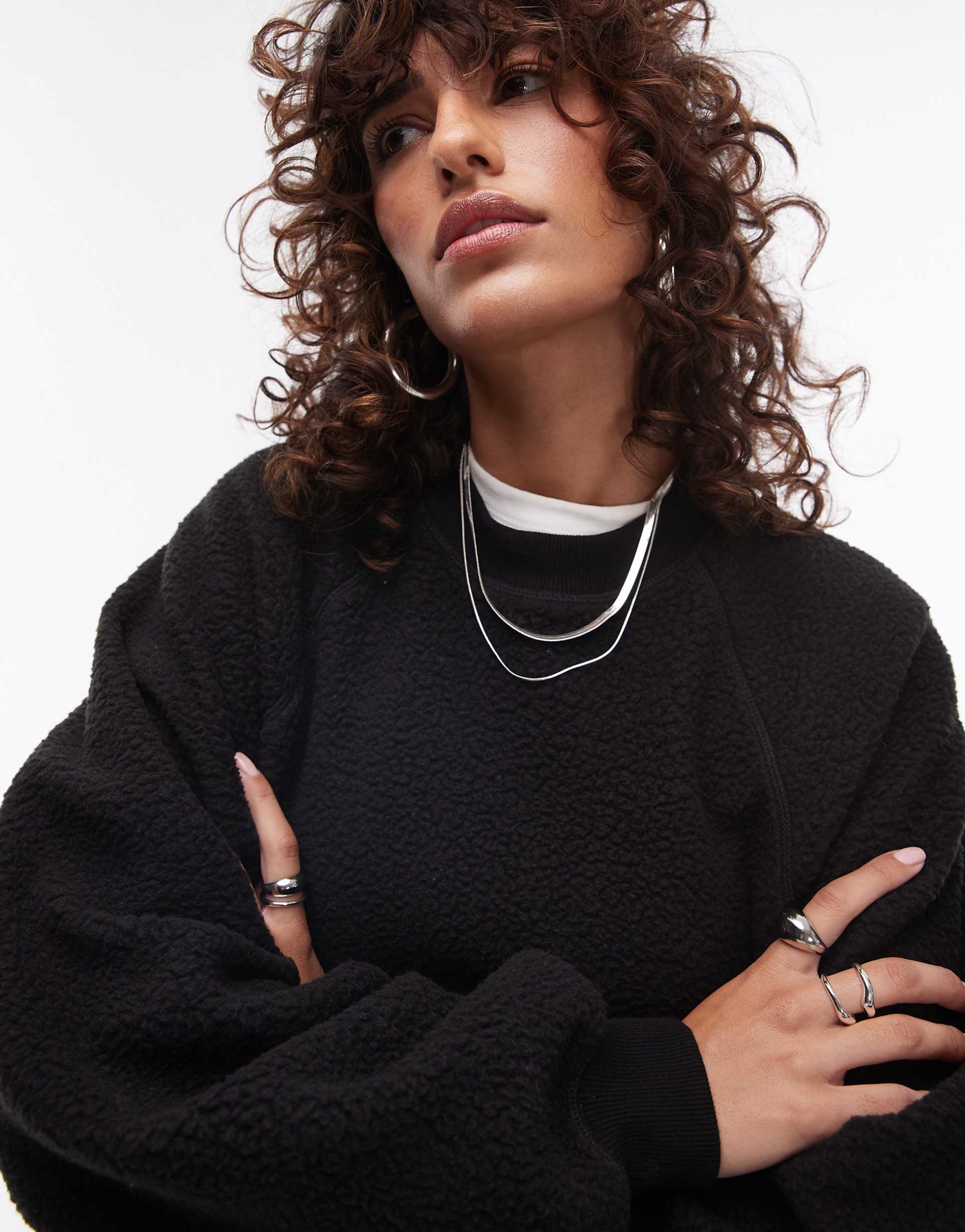 topshop borg sweatshirt in black - part of a set