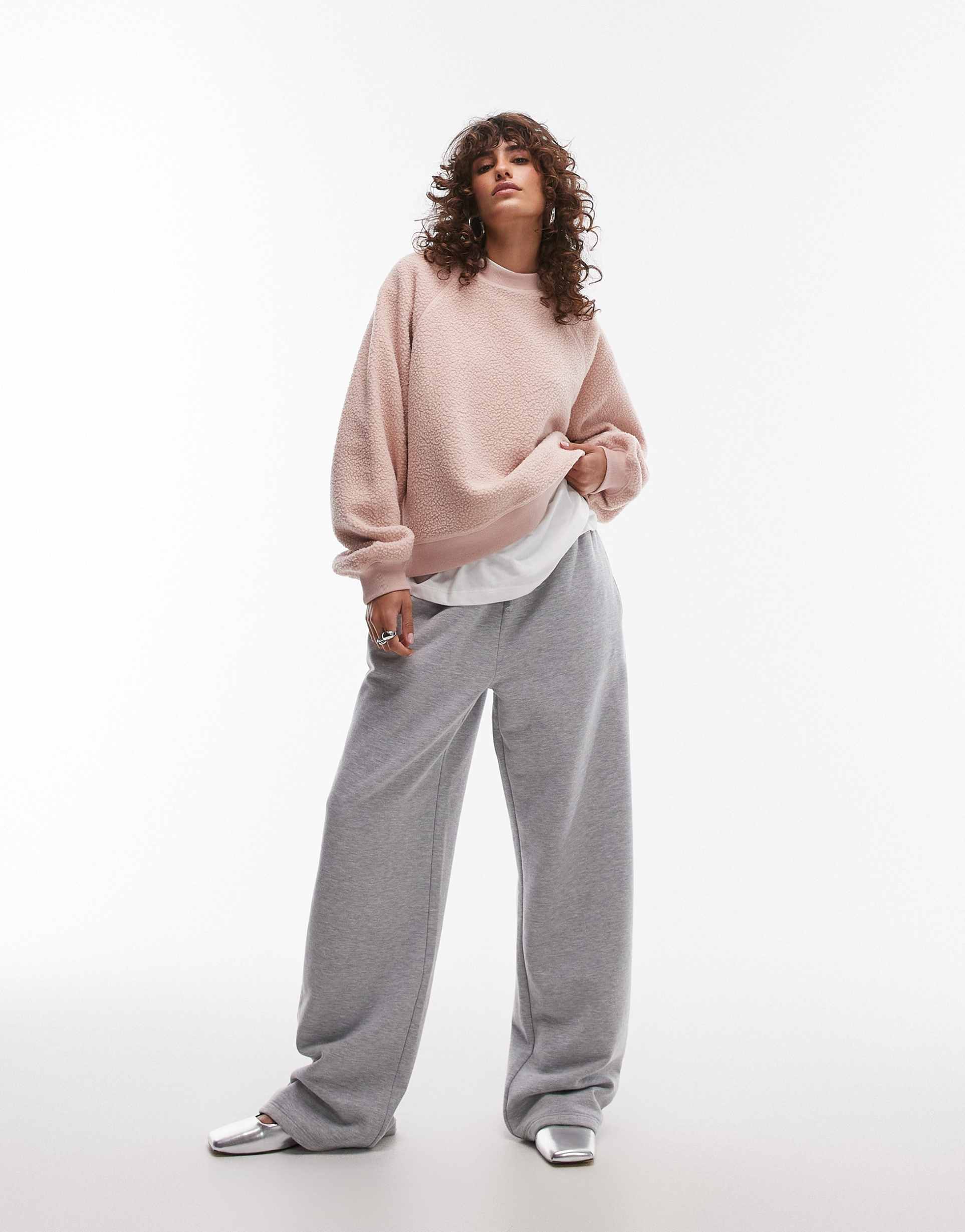 topshop borg sweatshirt in pink