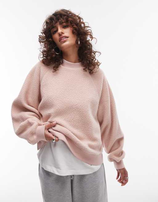 Topshop borg sweatshirt in pink