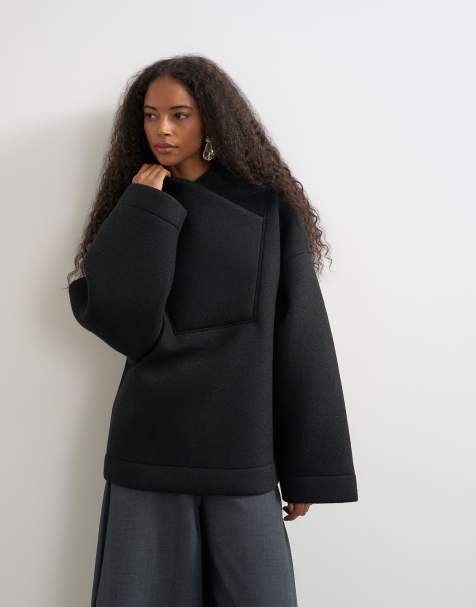 Topshop borg sweatshirt met omslaghals in zwart - view 1
