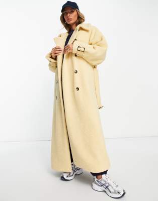 Shop Topshop Borg Trench Coat In Buttermilk-neutral