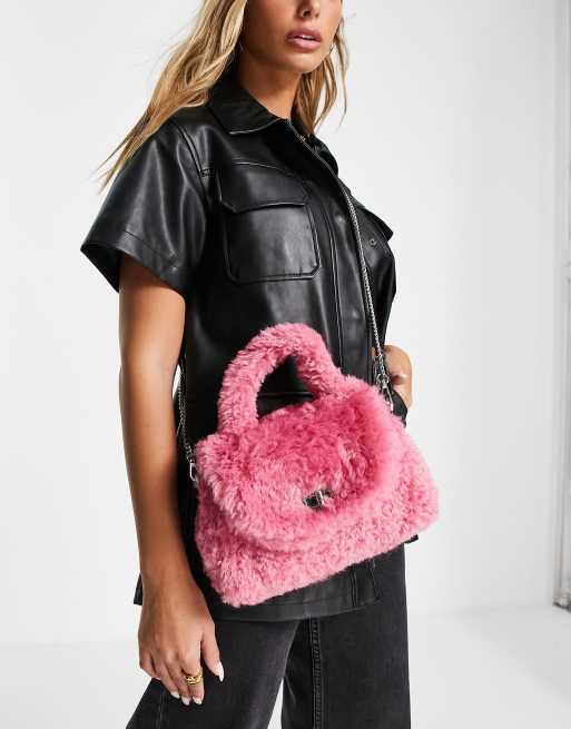 Topshop borg twist lock grab bag in pink