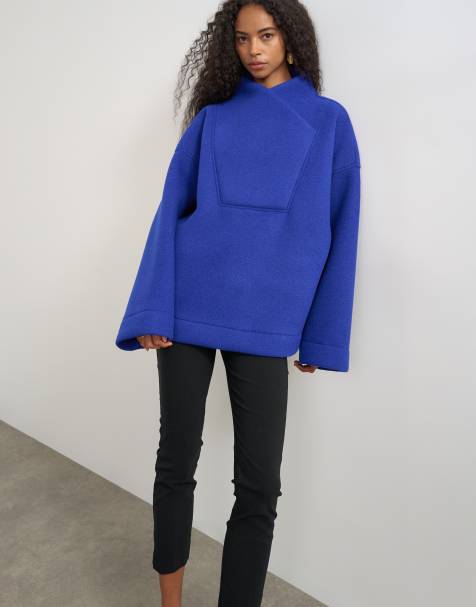 Topshop Borg-Wickel-Sweatshirt mit Hals in Kobaltblau - view 1