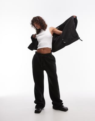 Topshop Borg Wide Leg Pants In Black - Part Of A Set In Black