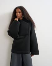 Topshop borg wrap neck sweat in black