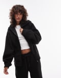 [Topshop] Topshop borg zip through fleece hoodie in black XS BLACK