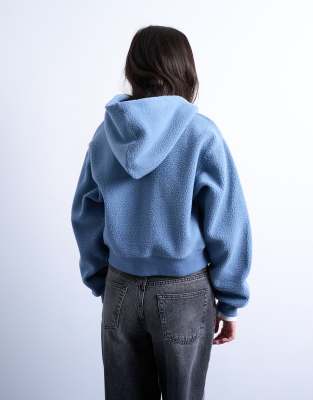 Topshop borg zip through hoodie in blue | ASOS