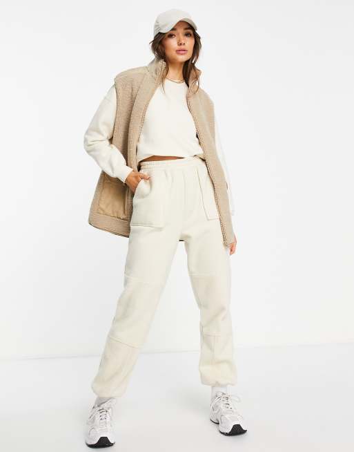 Topshop borg zip through vest with utility pockets in cream