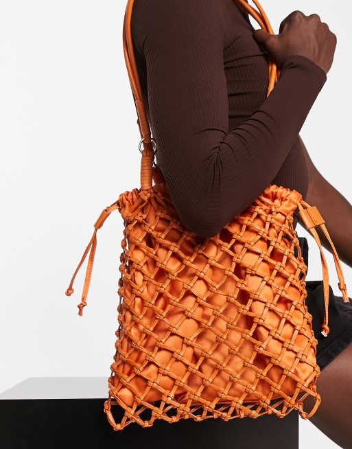 Topshop Borsa da spalla grande in raso arancione con tracolla in