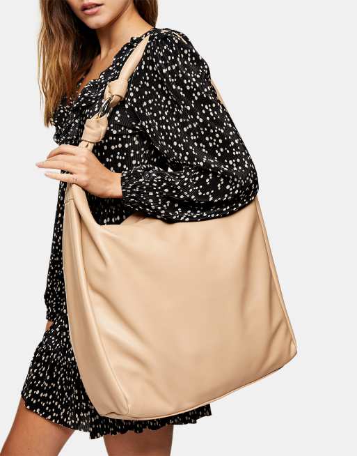 Topshop - Borsa da spalla oversize extra larga con nodo in nylon verde kaki, 4 di 4
