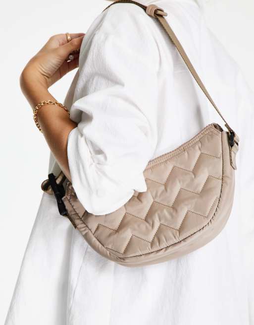 Topshop - Borsa da spalla trapuntata color pietra 