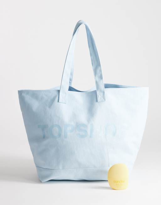 Topshop - Borsa shopping grande in tela blu fiordaliso, 2 di 4