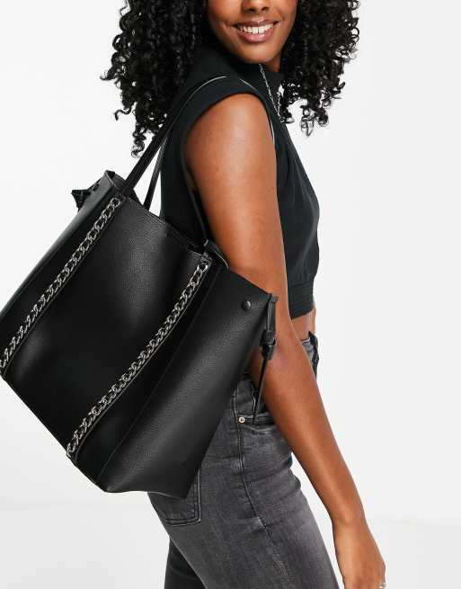 Topshop - Borsa shopping in ecopelle PU doppiata nera 