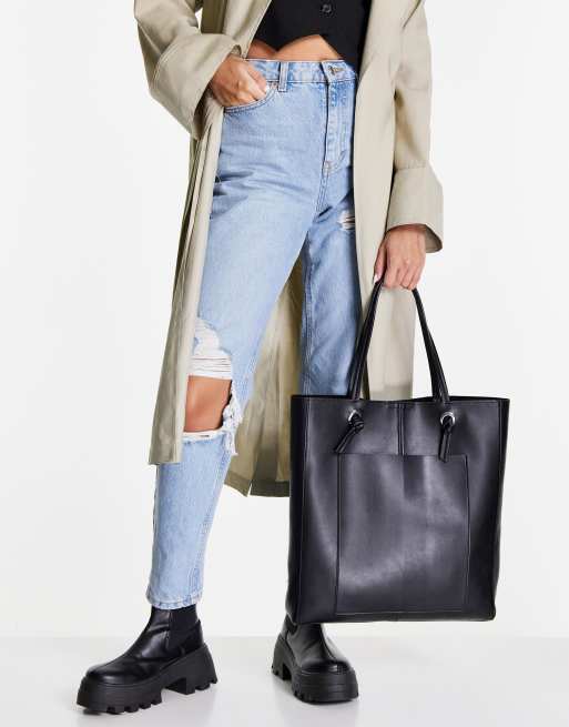 Topshop - Borsa shopping in nero con tasca
