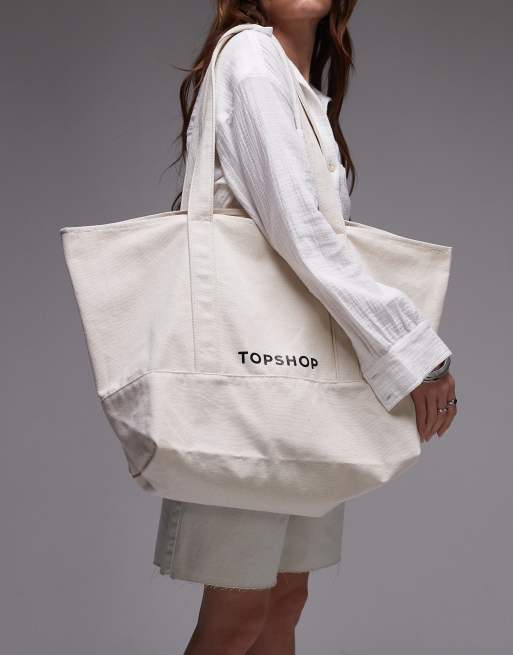 Topshop - Borsa shopping in tela colore naturale