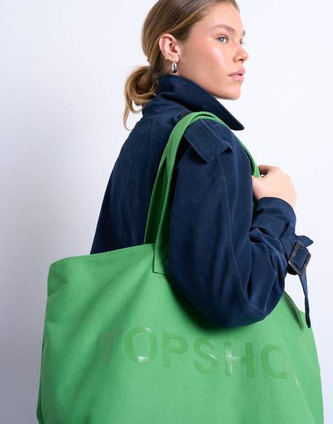 Topshop - Borsa shopping verde in tela - view 1