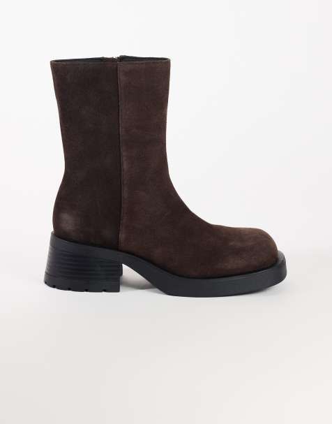 Topshop - botines chunky de ante auténtico Lillian en chocolate - view 1