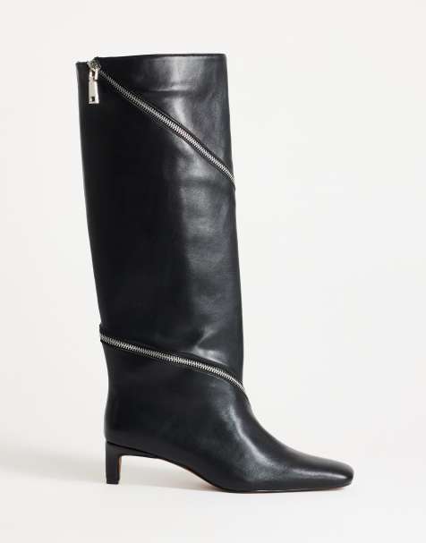 Topshop botte hauteur genou à détail zip noire - view 1