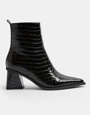 Bottes Noires à Talons Topshop - Taille UK 5 (Femme) - Simili Cuir - Occasion